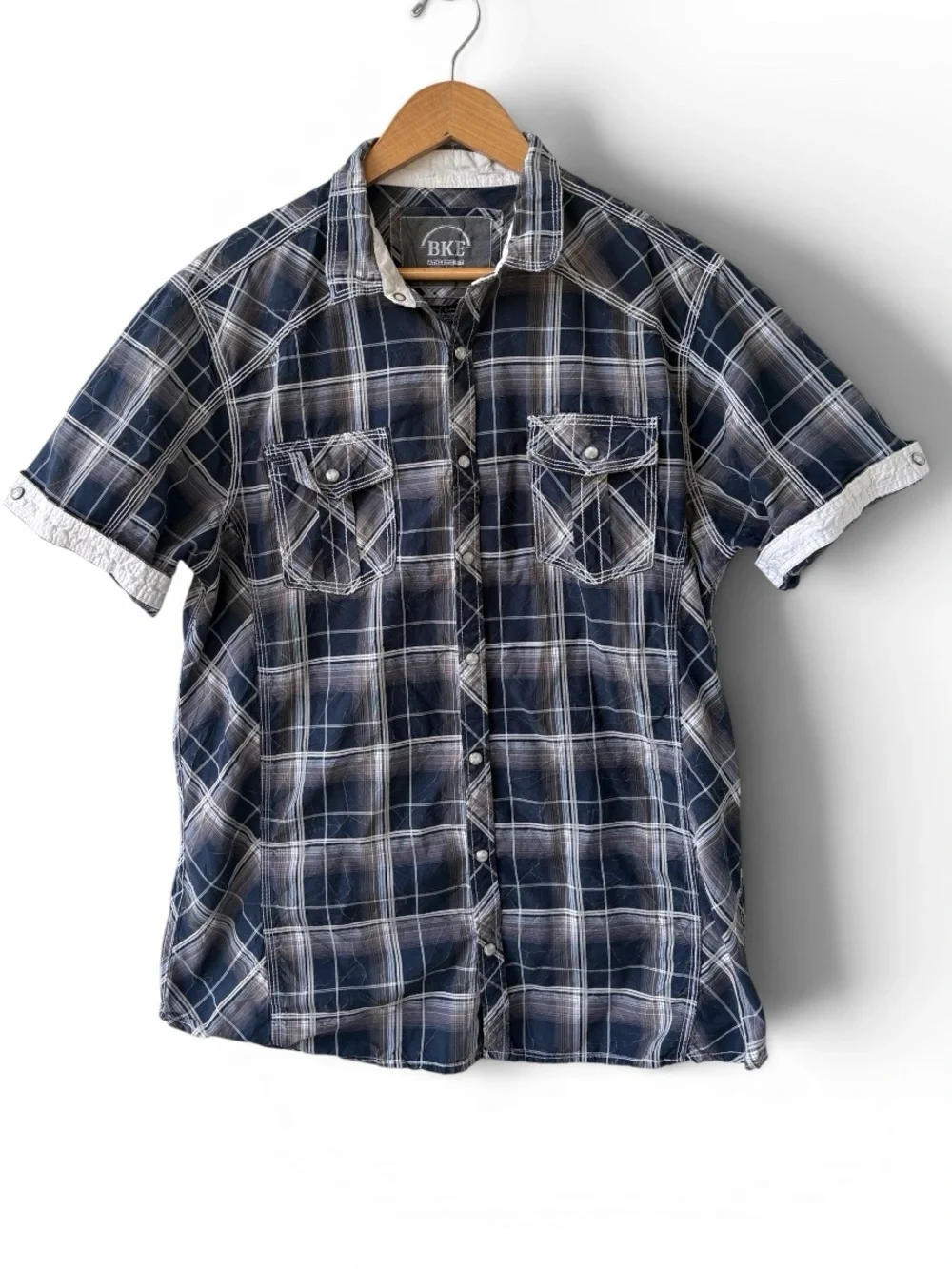 BKE Athletic Fit Plaid Pearl Snap Shirt